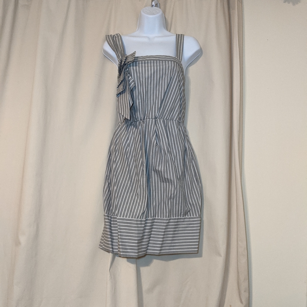 BCBGeneration grey White striped sleeveless Mini Bow dress small